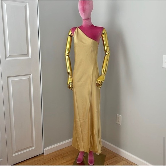 Commense Moonlight Open‎ Back Satin Slit Long Dress Yellow size XS - Picture 5 of 9